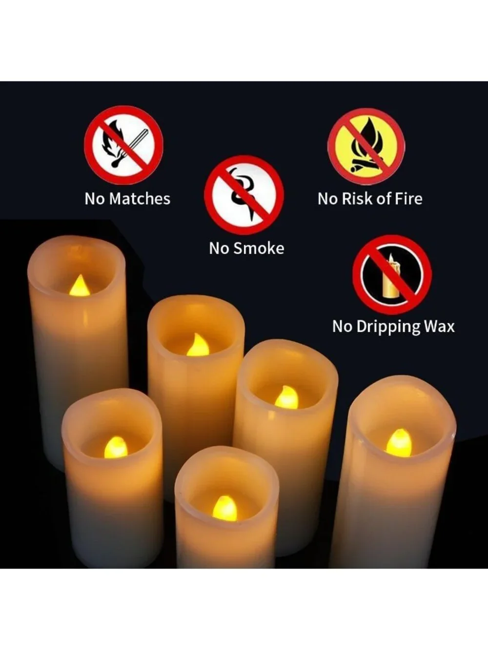 Set of 9 Flameless LED Pillar Candles with Remote Control - Battery Operated